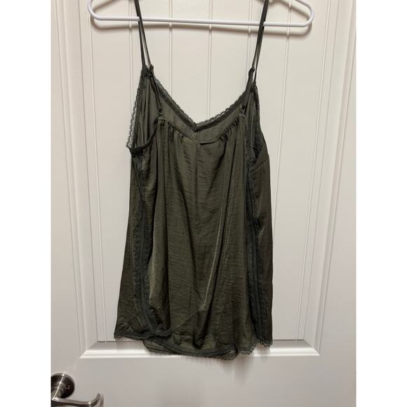 NWT WHOWHATWEAR Olive Green silky camisole with lace edging  Size Large - Picture 8 of 8
